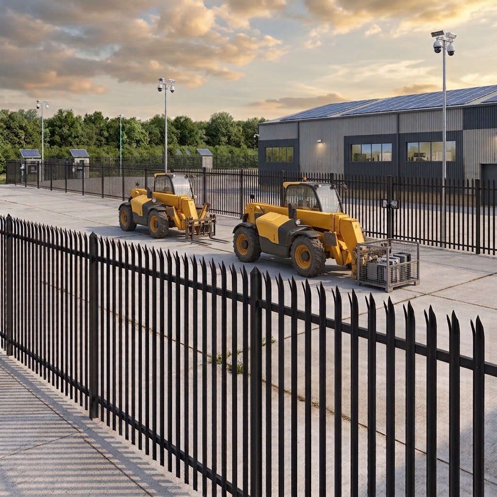 Heavy-duty palisade fencing securing an industrial property